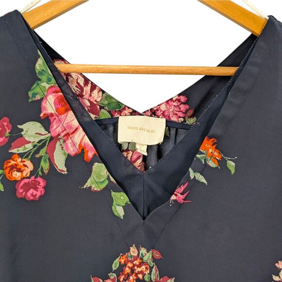 Skies Are Blue Dark Floral Blouse V-Neck Whimsigoth Romantic Boho Feminine XL - Picture 3 of 8